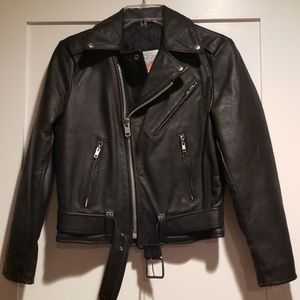 Boys Black Leather Moto Asymmetrical Zip Jacket